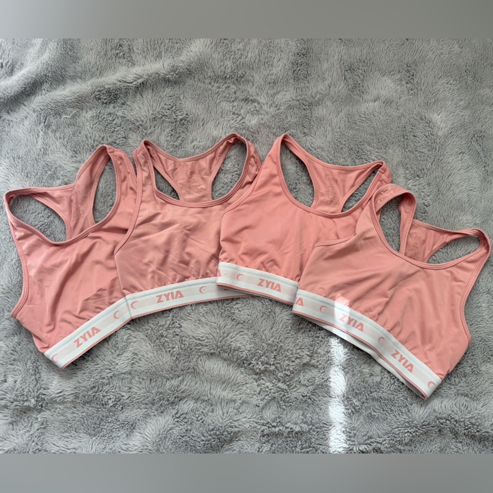 Girls Zyia Active Sports Bras – Size M (10–12), Pink, Lot of 4